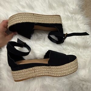BAMBOO Black Espadrille Wedge Sandals